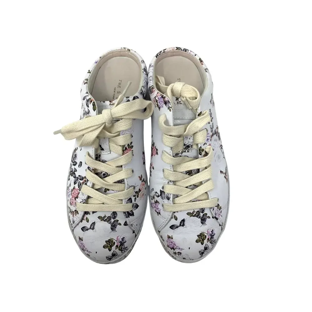 Rag & Bone Sneakers Women's Size 7.5 RB1 Mule Garden Floral Lace Up Shoes White